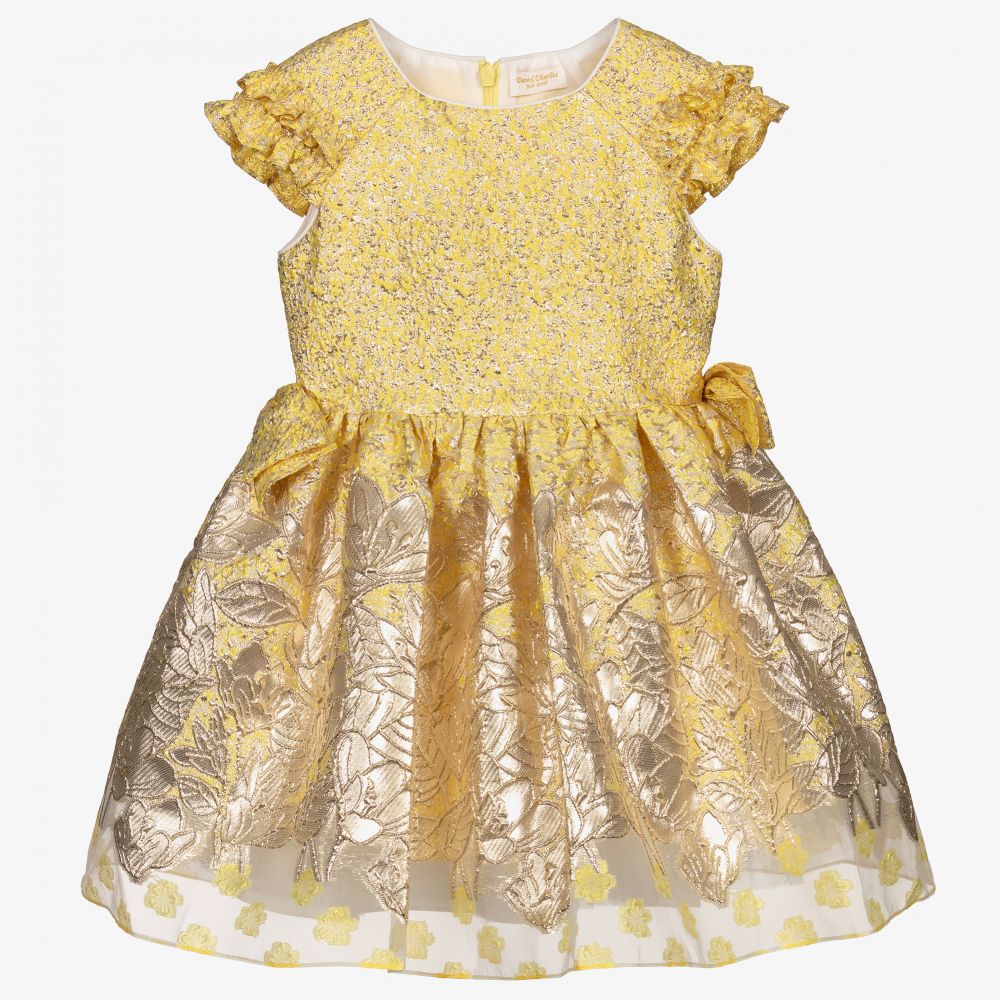 David Charles - Gold Jacquard Dress | Childrensalon