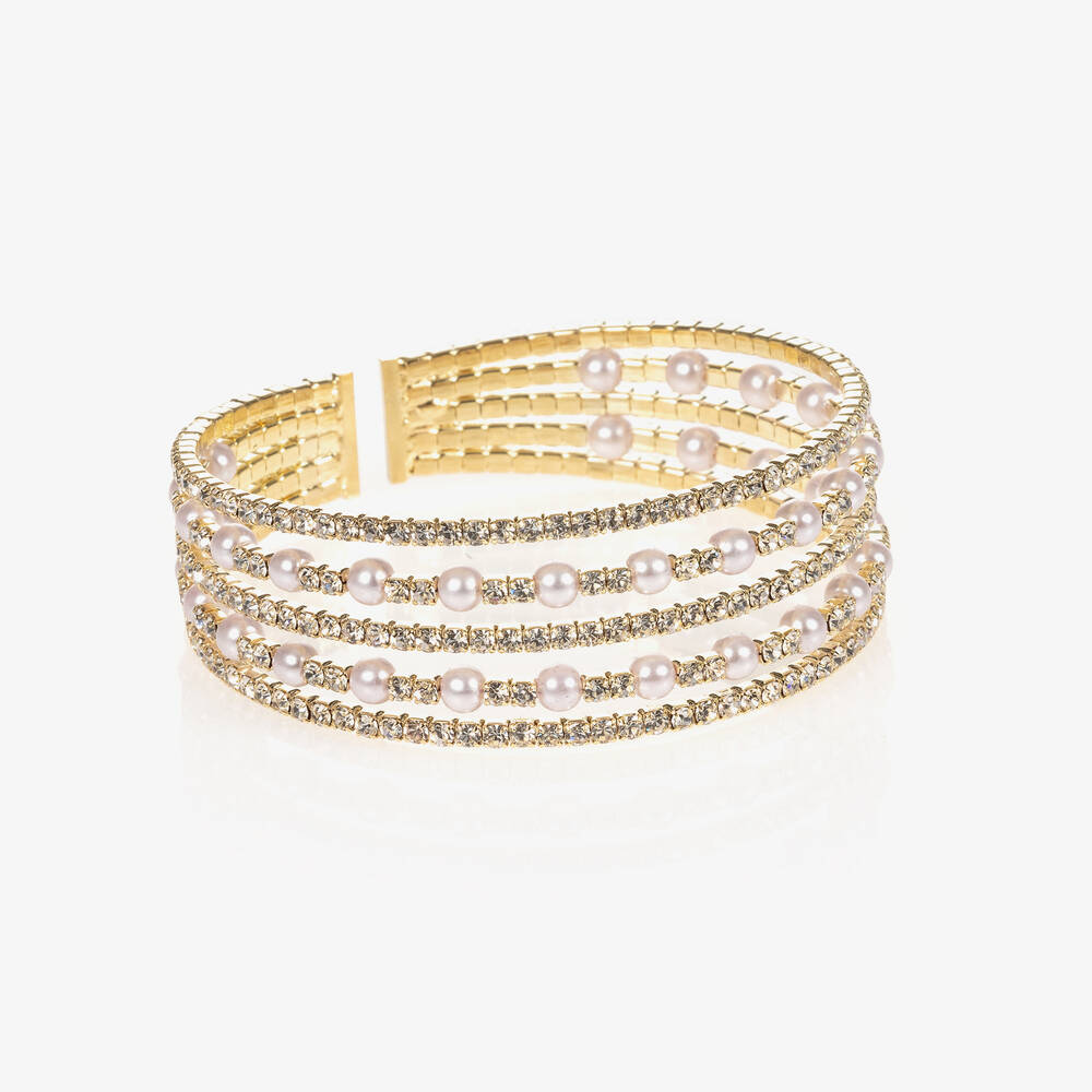 David Charles-Gold Pearl & Diamanté Bracelet | Childrensalon Outlet