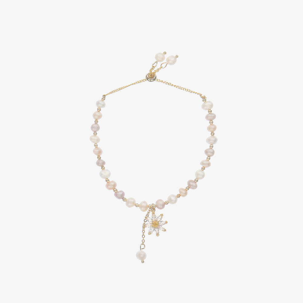 David Charles-Gold & Pink Pearl Bracelet | Childrensalon Outlet