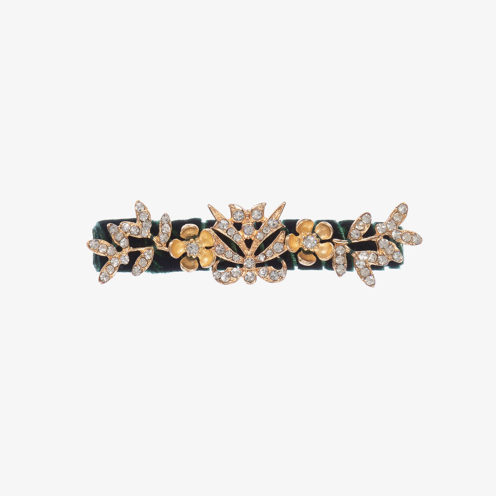 David Charles - Barrette verte à fleurs (9 cm) | Childrensalon