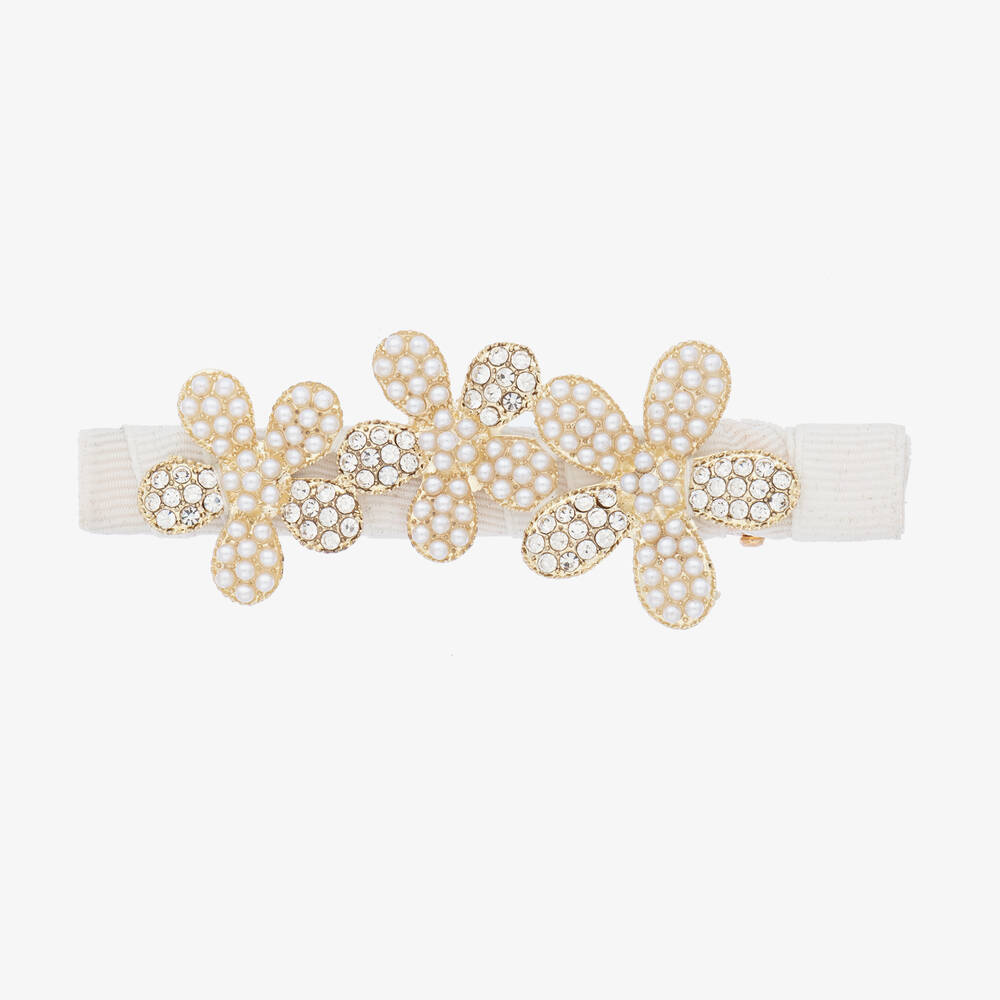 David Charles - Ivory Crystal & Pearl Hair Clip (9cm) | Childrensalon