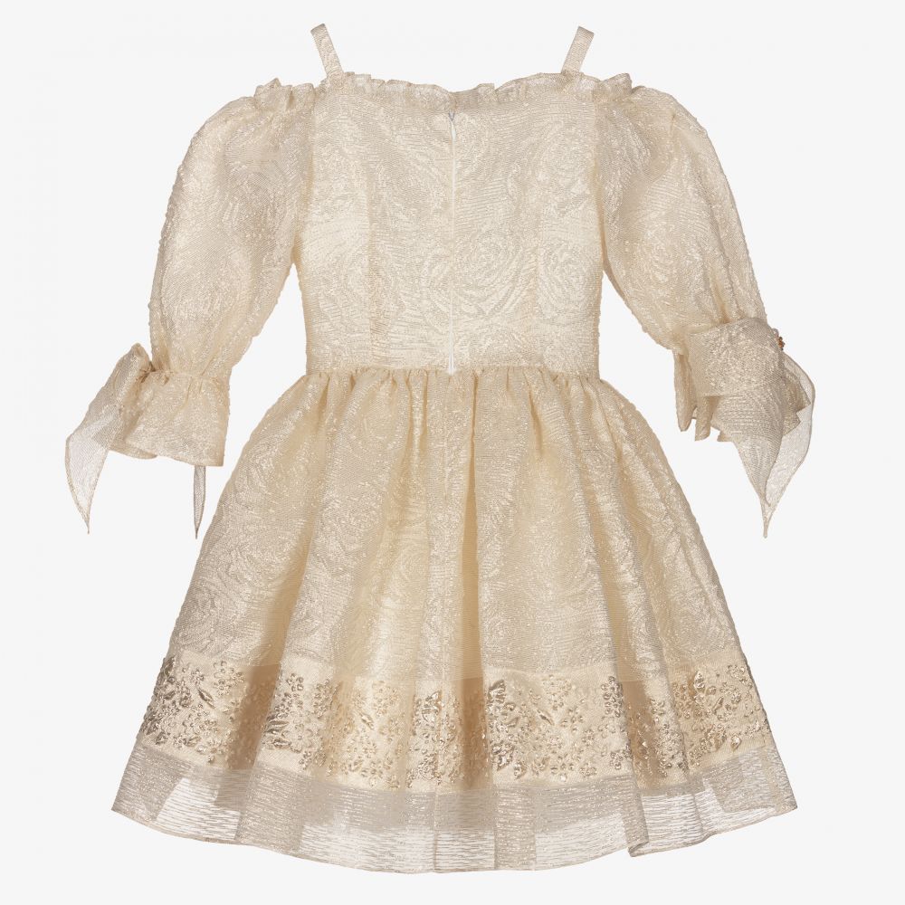 David Charles-Ivory & Gold Brocade Dress  | Childrensalon Outlet