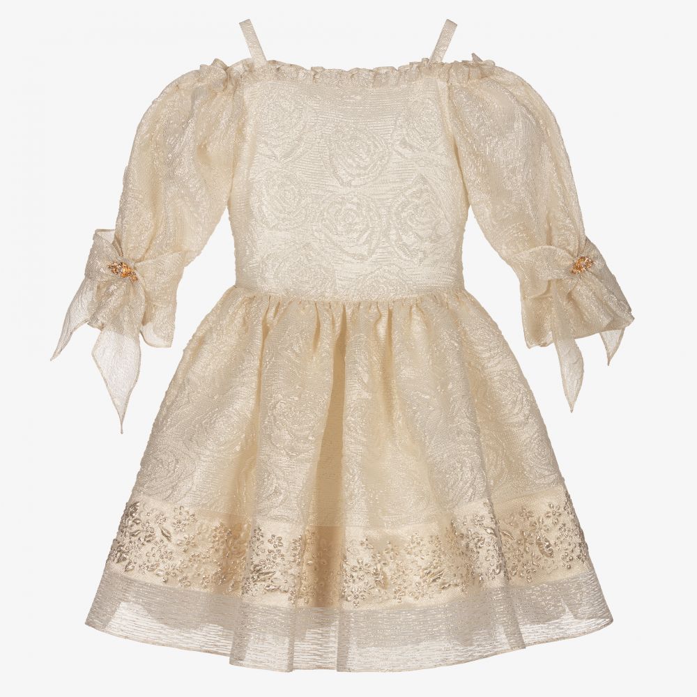 David Charles - Ivory & Gold Brocade Dress  | Childrensalon
