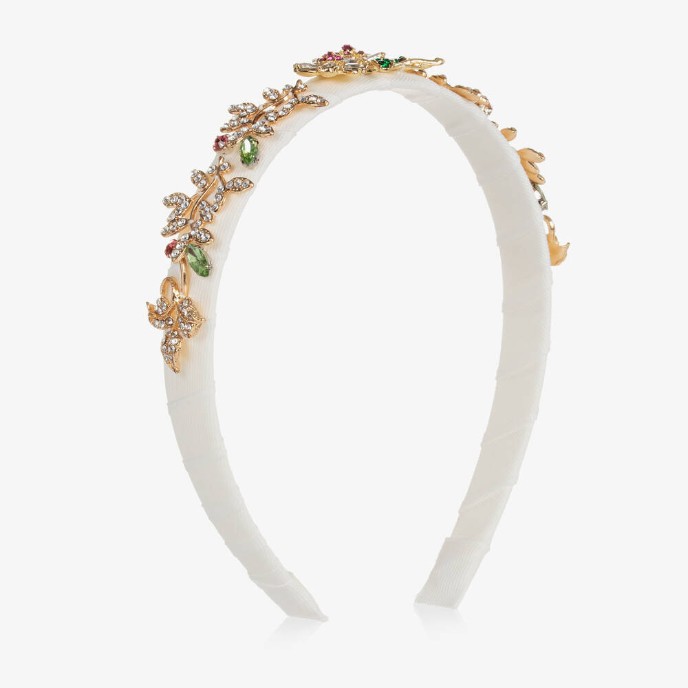David Charles - Ivory & Gold Crystal Flowers Hairband | Childrensalon