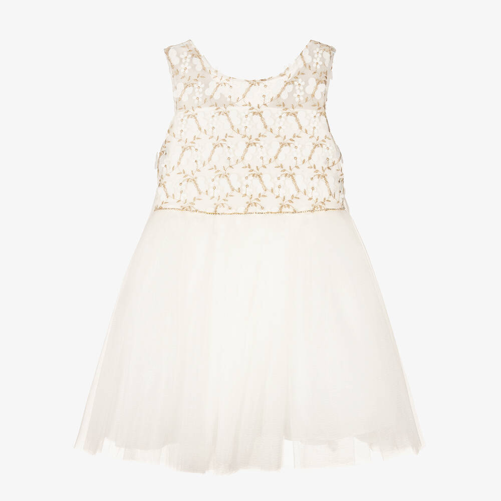 David Charles-Ivory & Gold Tulle Dress  | Childrensalon Outlet