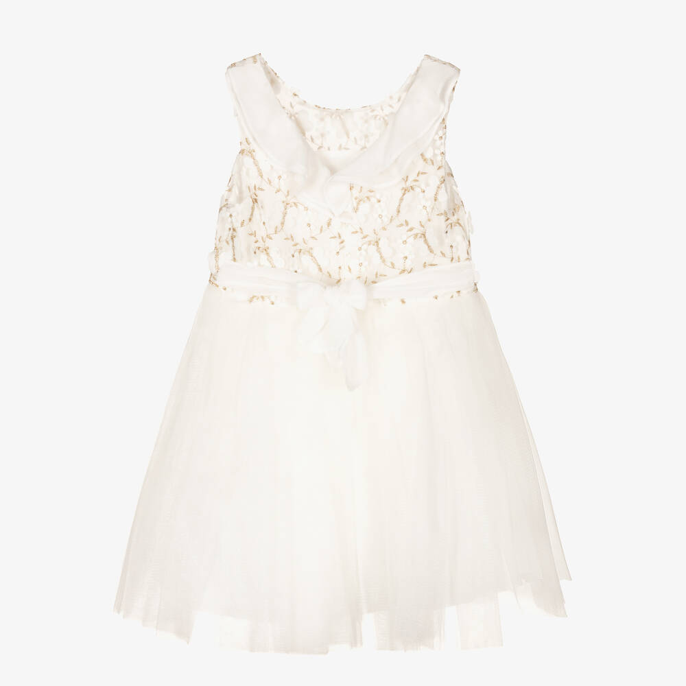 David Charles-Кремово-золотистое платье из тюля | Childrensalon Outlet