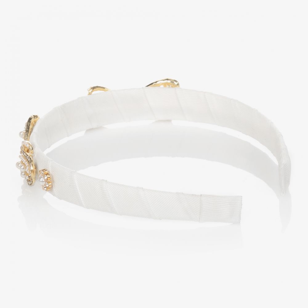 David Charles-Кремовый ободок с бантиком из жемчуга | Childrensalon Outlet