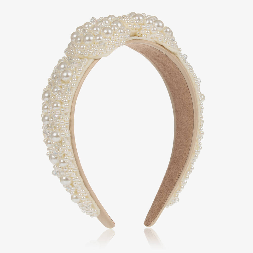 David Charles-Ivory Pearl Bow Hairband | Childrensalon Outlet