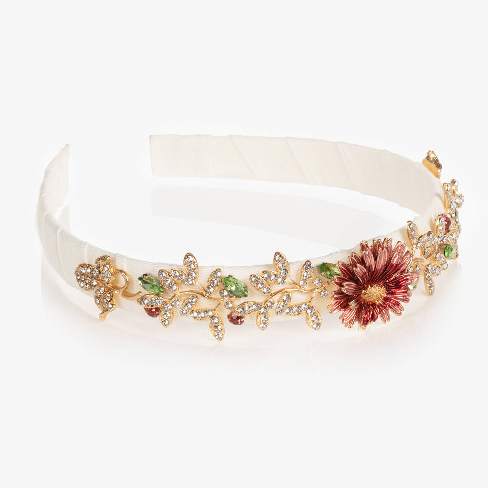 David Charles-Ivory & Pink Crystal Flowers Hairband | Childrensalon Outlet