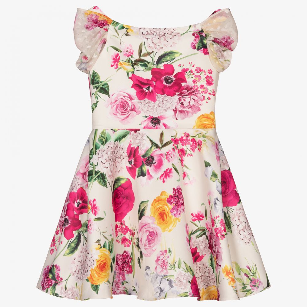 David Charles - Robe ivoire et rose à fleurs | Childrensalon