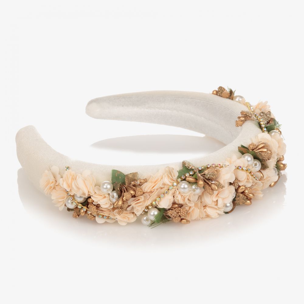 David Charles-Ivory & Pink Floral Hairband | Childrensalon Outlet