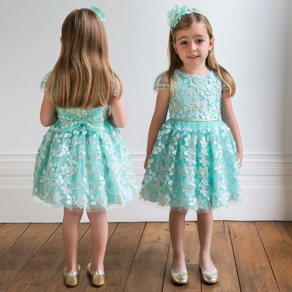 David Charles Mint Green Embroidered Dress Childrensalon Outlet