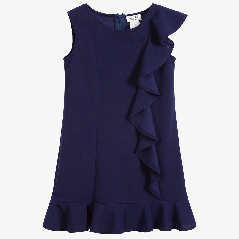 David Charles-Navy Blue Jersey Ruffle Dress | Childrensalon Outlet