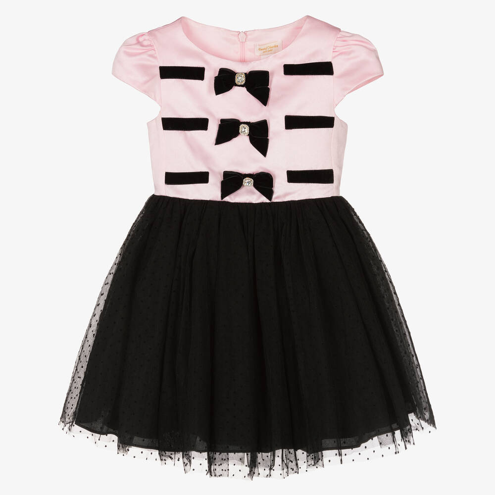 David Charles - Pink & Black Tulle Bows Dress  | Childrensalon
