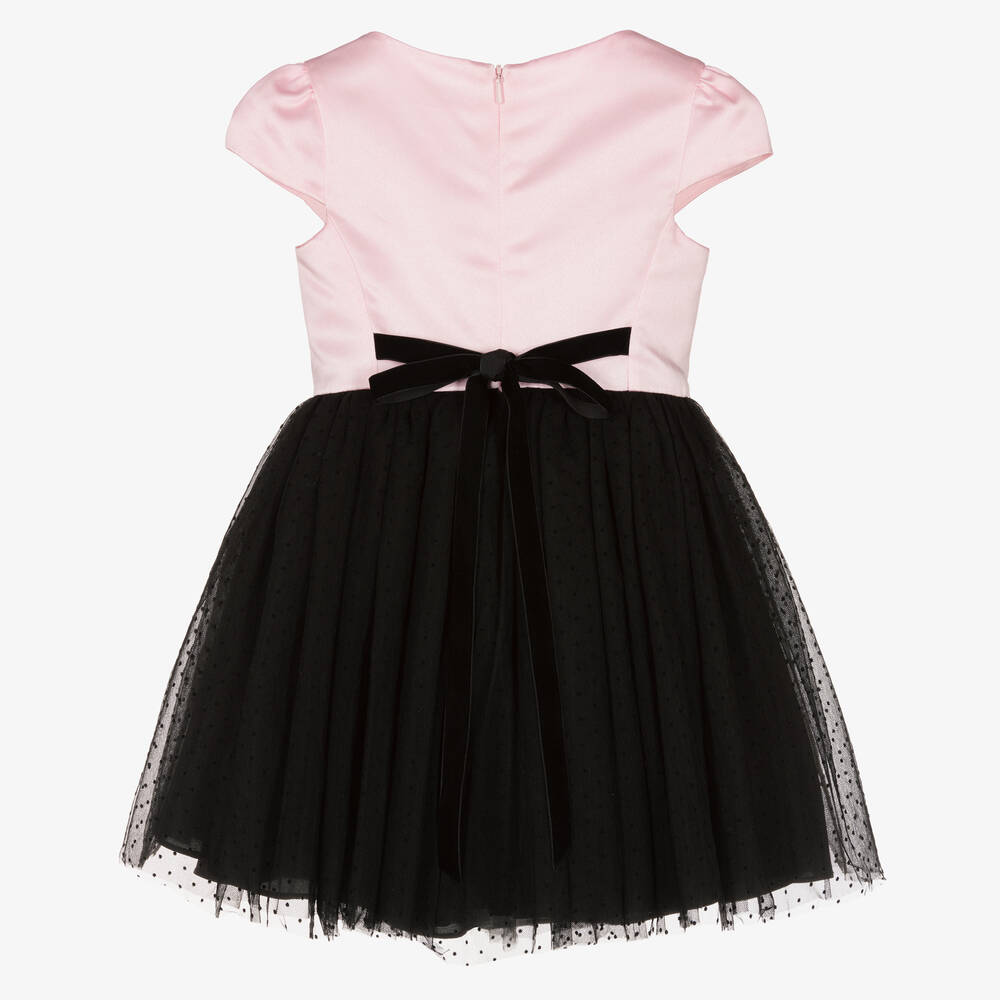 David Charles-Pink & Black Tulle Bows Dress  | Childrensalon Outlet