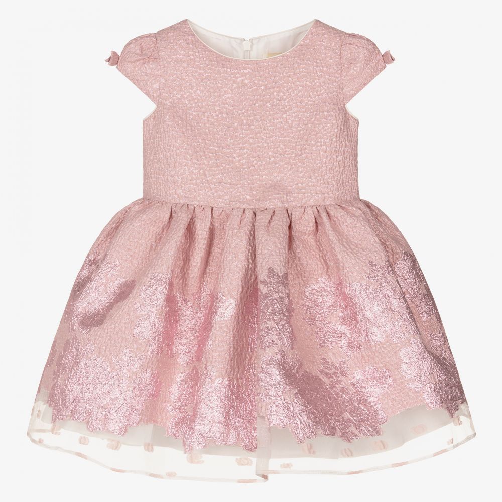 David Charles - Rosa Brokatkleid mit Blumenmuster  | Childrensalon