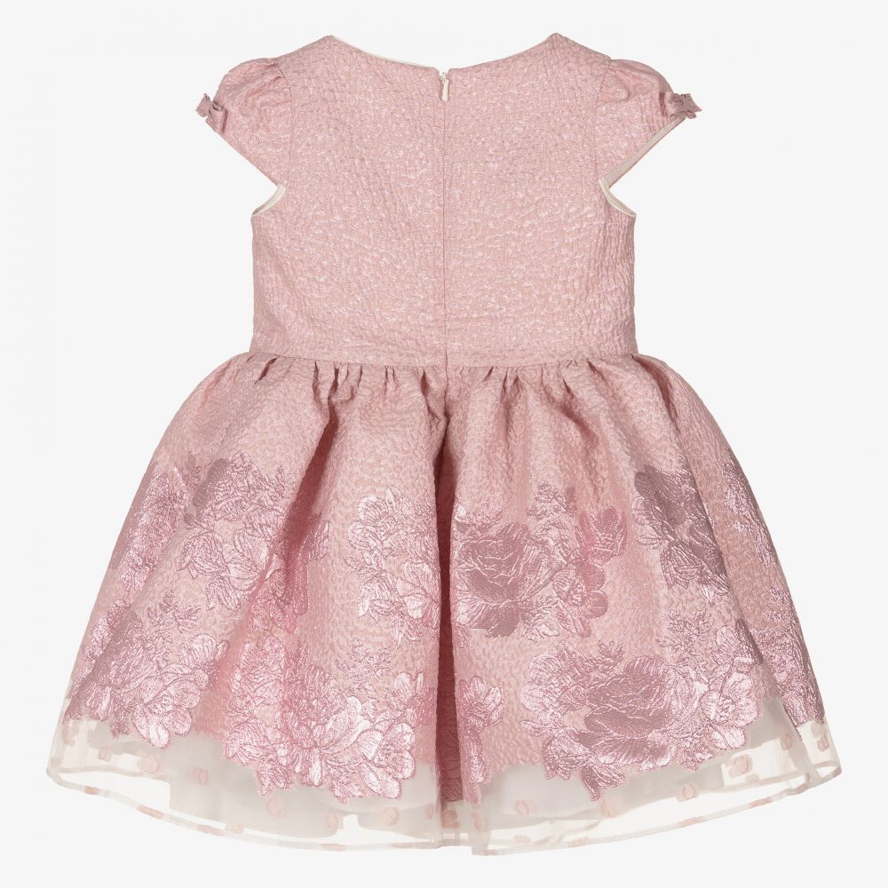 David Charles-Розовое платье из парчи с цветами | Childrensalon Outlet