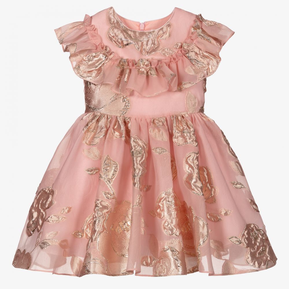 David Charles - Pink Floral Organza Dress | Childrensalon