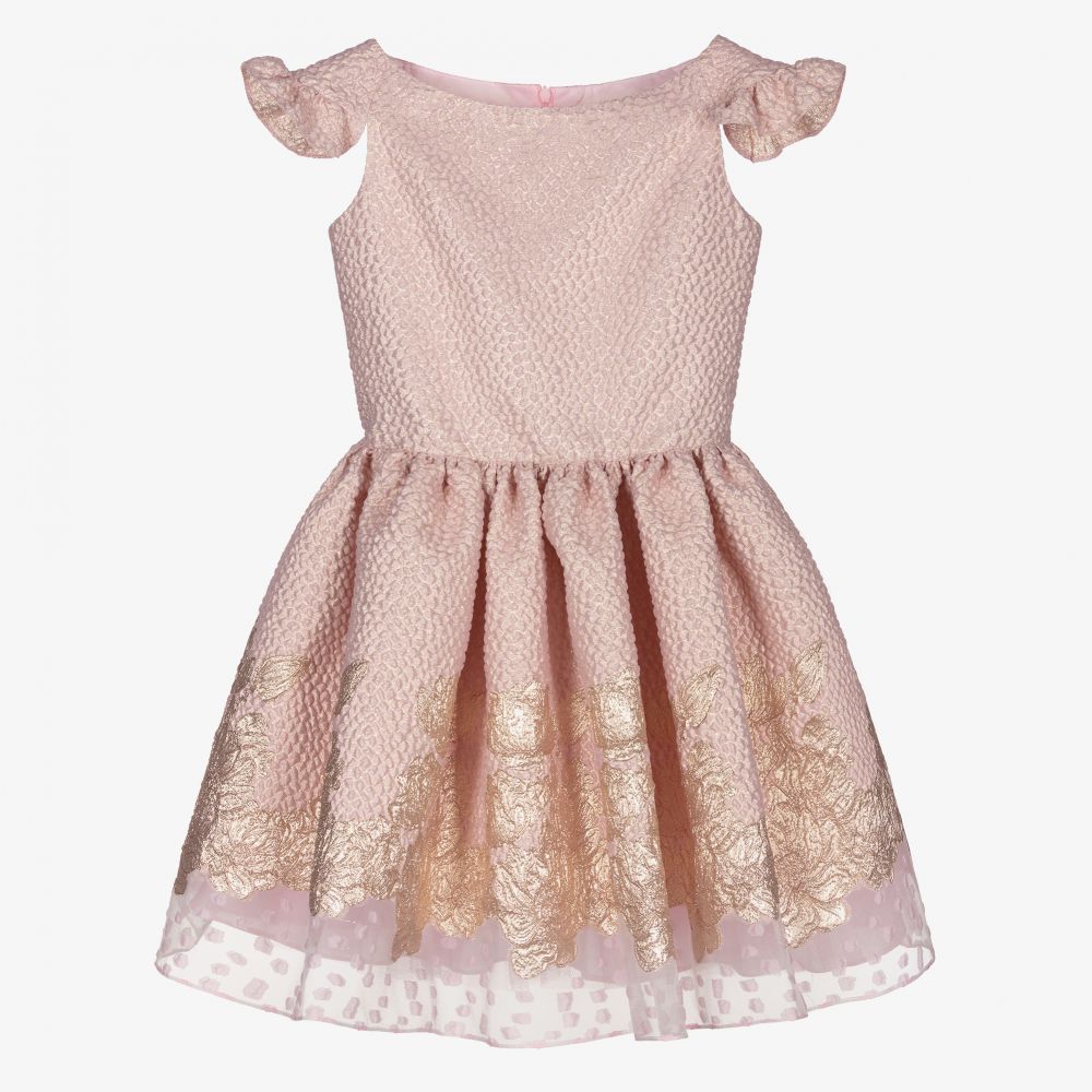 David Charles - Robe rose et dorée en brocart  | Childrensalon