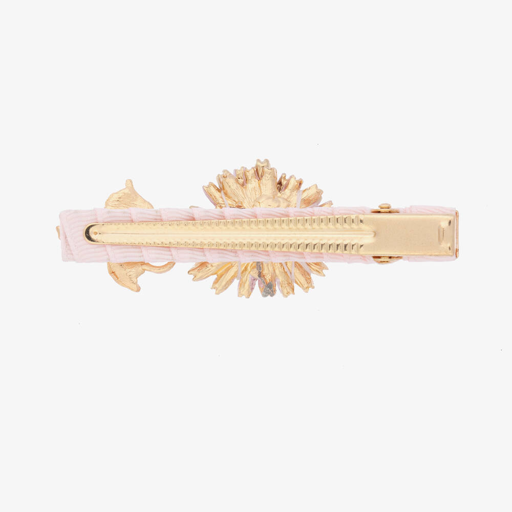 David Charles-Pink & Gold Flowers Hair Clip (9cm) | Childrensalon Outlet