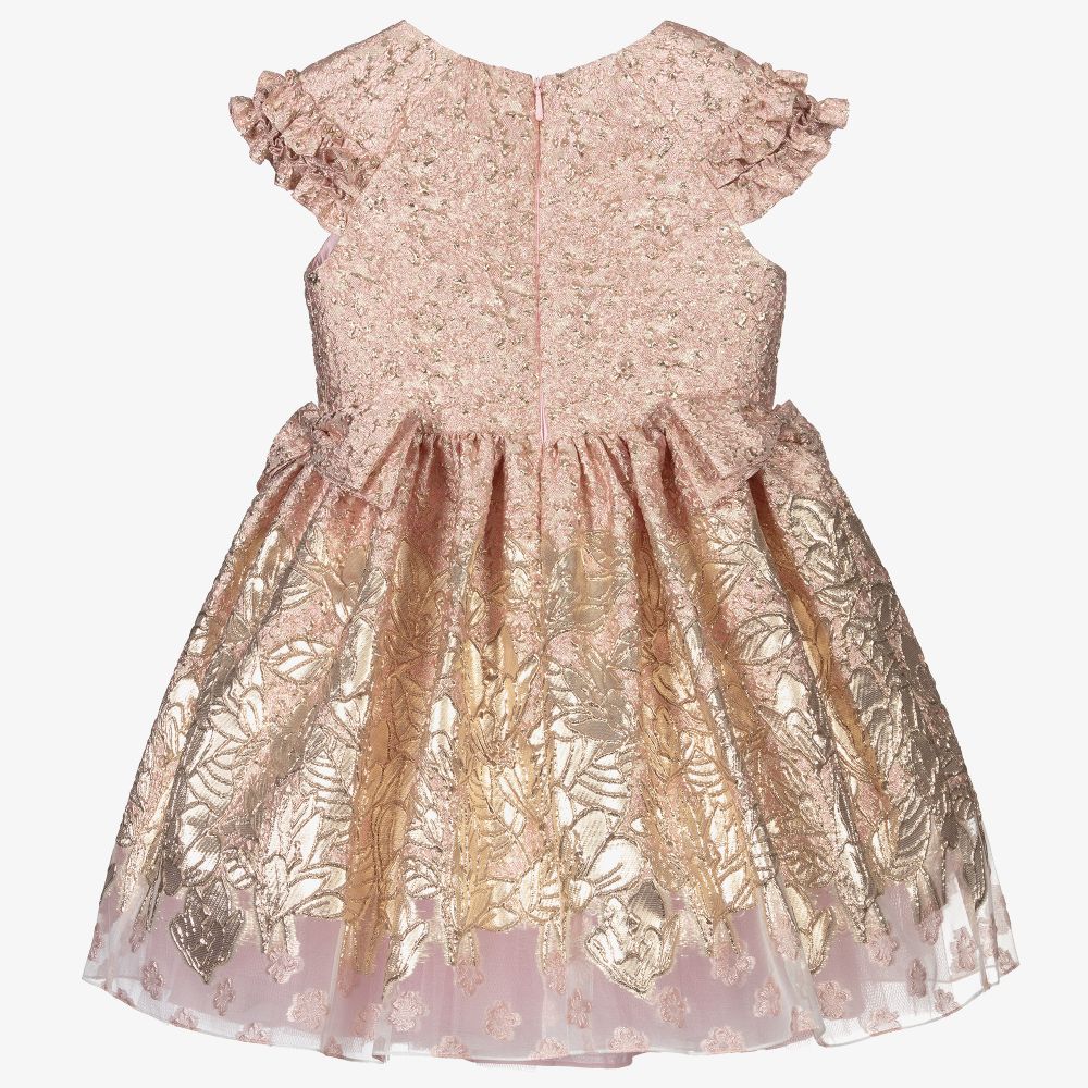 David Charles-Розово-золотистое жаккардовое платье | Childrensalon Outlet