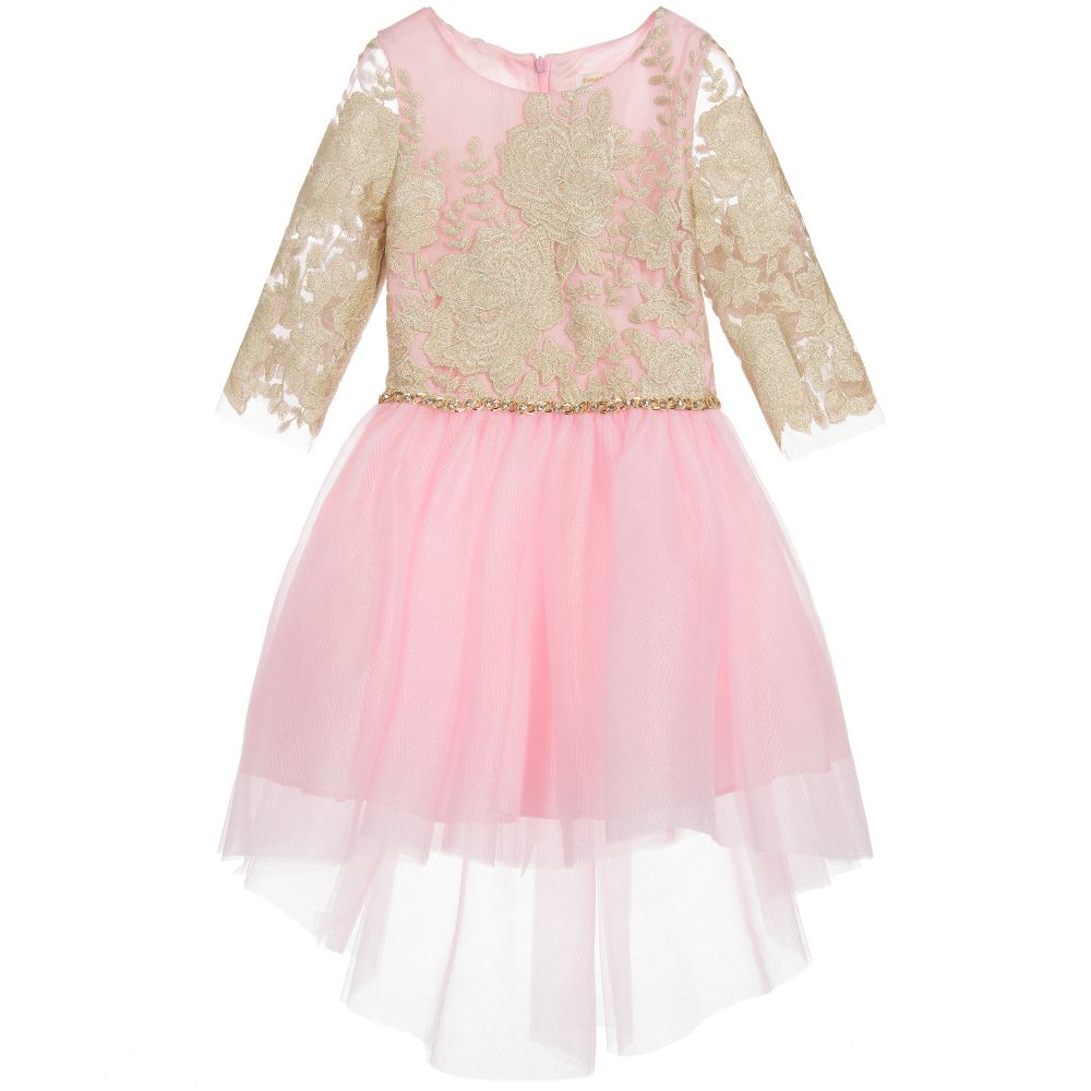 David Charles - Pink & Gold Tulle Dress | Childrensalon
