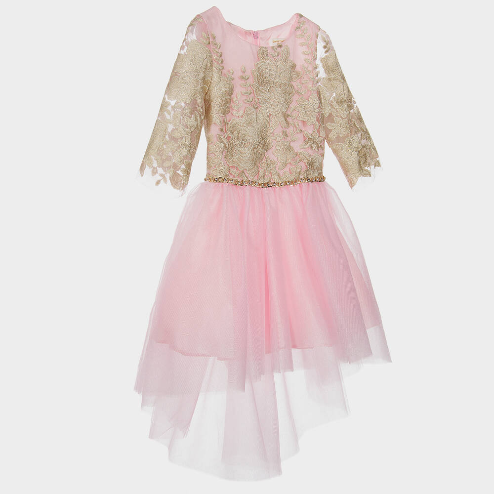 David Charles-Pink & Gold Tulle Dress | Childrensalon Outlet