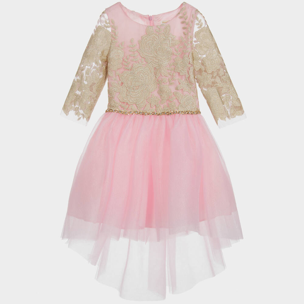 David Charles-Pink & Gold Tulle Dress | Childrensalon Outlet