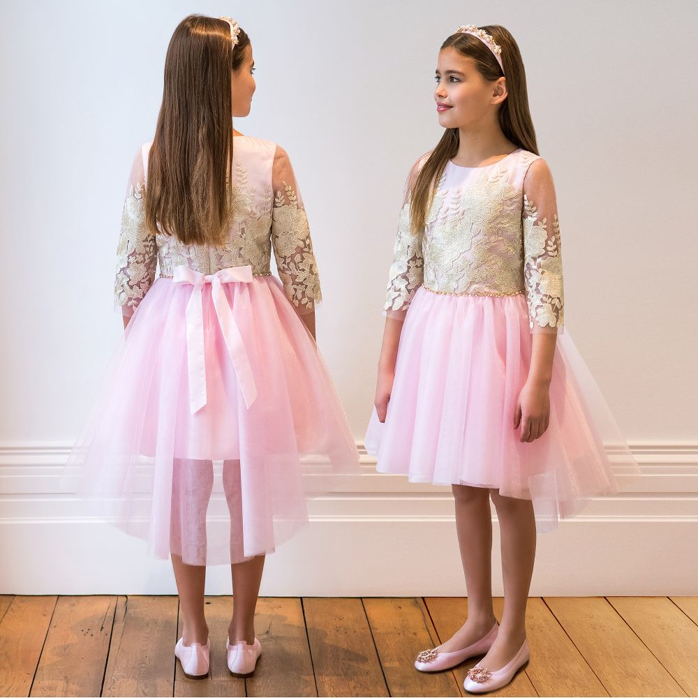 David Charles Pink Gold Tulle Dress Childrensalon Outlet
