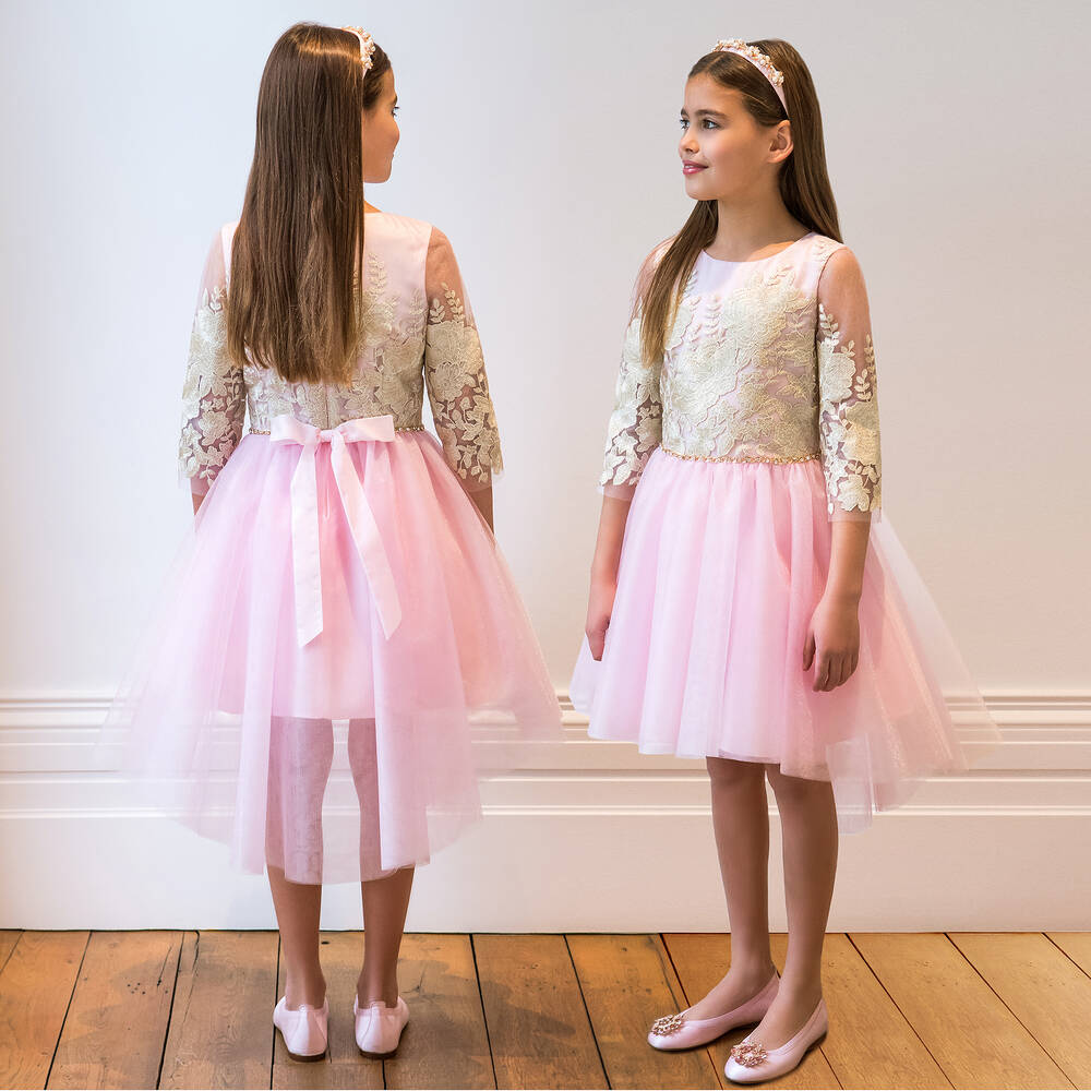 David Charles-Pink & Gold Tulle Dress | Childrensalon Outlet