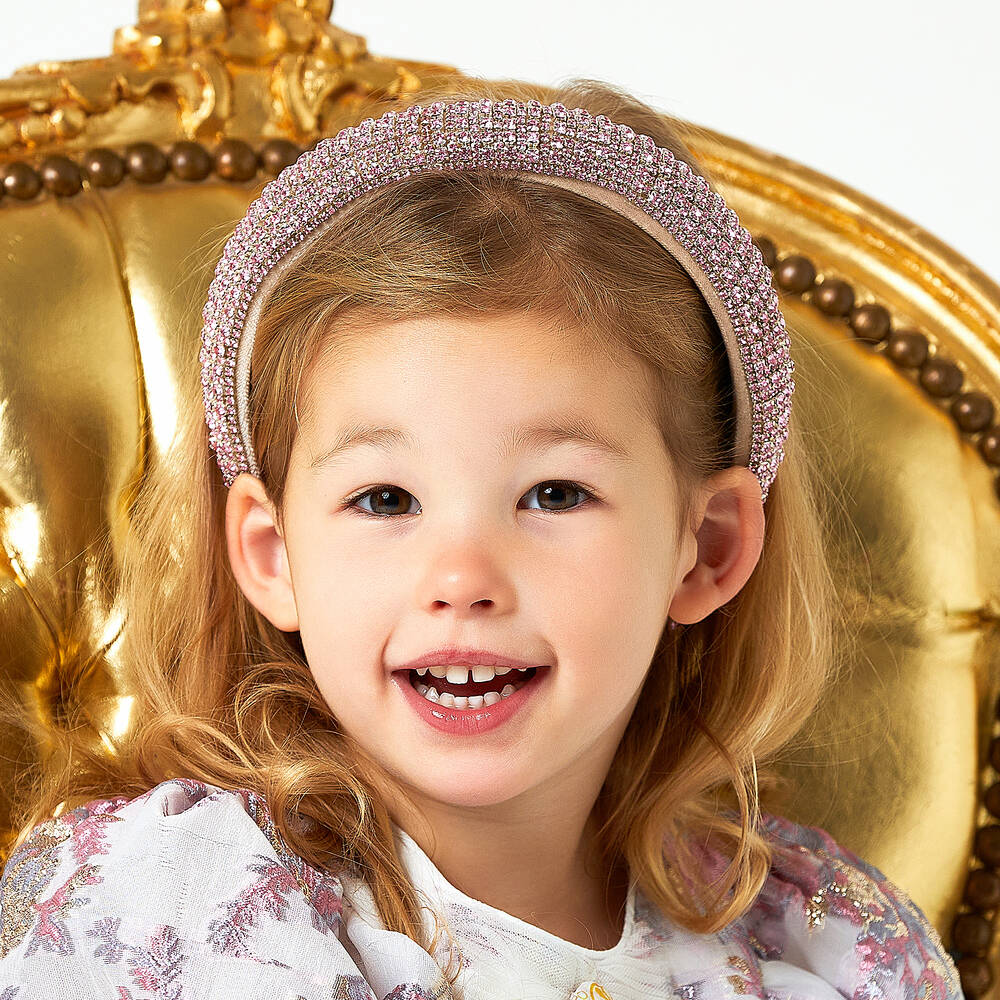 David Charles-Pink Velvet Diamanté Hairband | Childrensalon Outlet