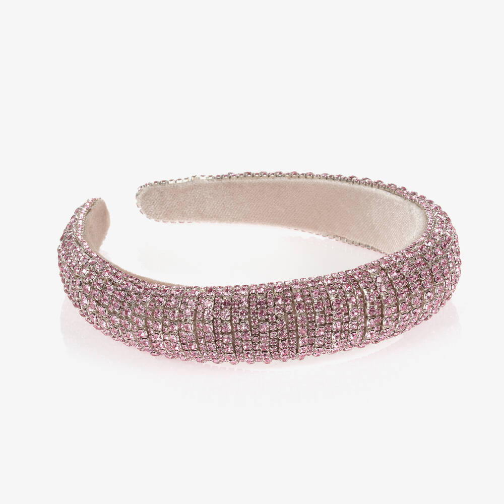 David Charles-Pink Velvet Diamanté Hairband | Childrensalon Outlet