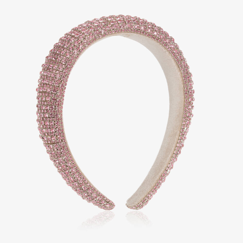 David Charles - Pink Velvet Diamanté Hairband | Childrensalon