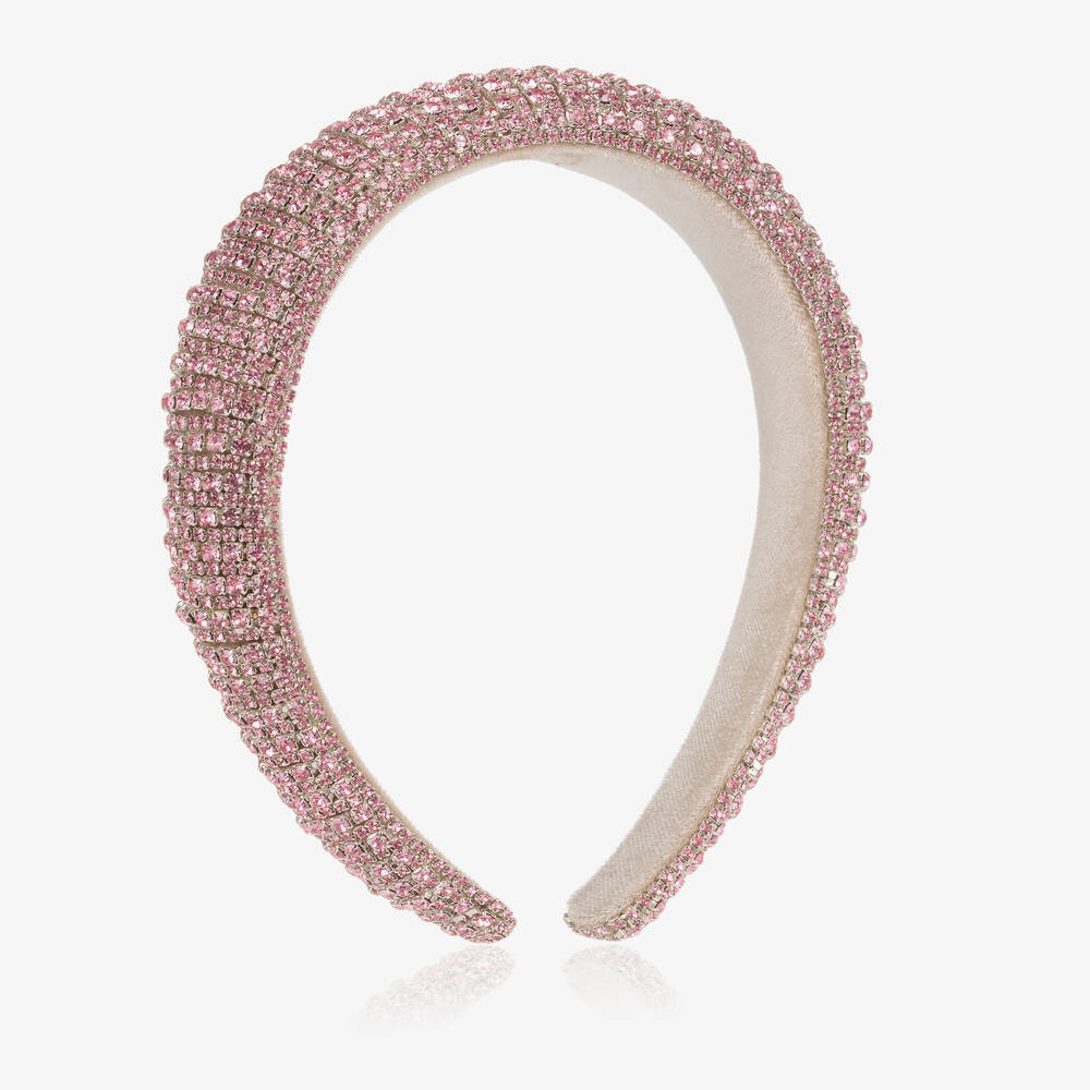 David Charles-Pink Velvet Diamanté Hairband | Childrensalon Outlet