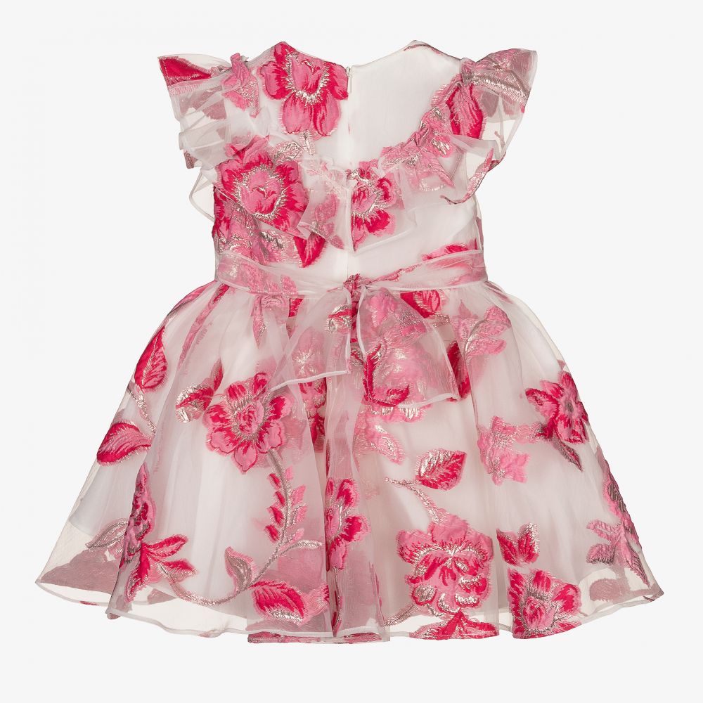 David Charles-Pink & White Organza Dress  | Childrensalon Outlet