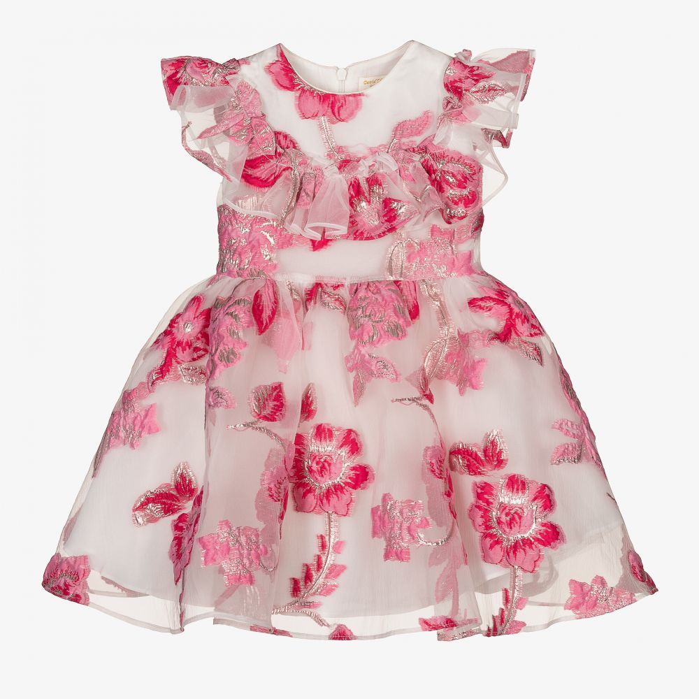 David Charles - Pink & White Organza Dress  | Childrensalon
