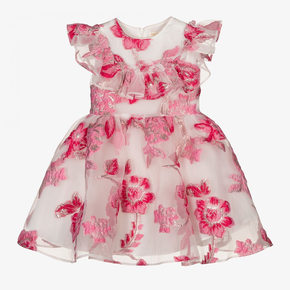 David Charles - Robe rose et blanche organza  | Childrensalon