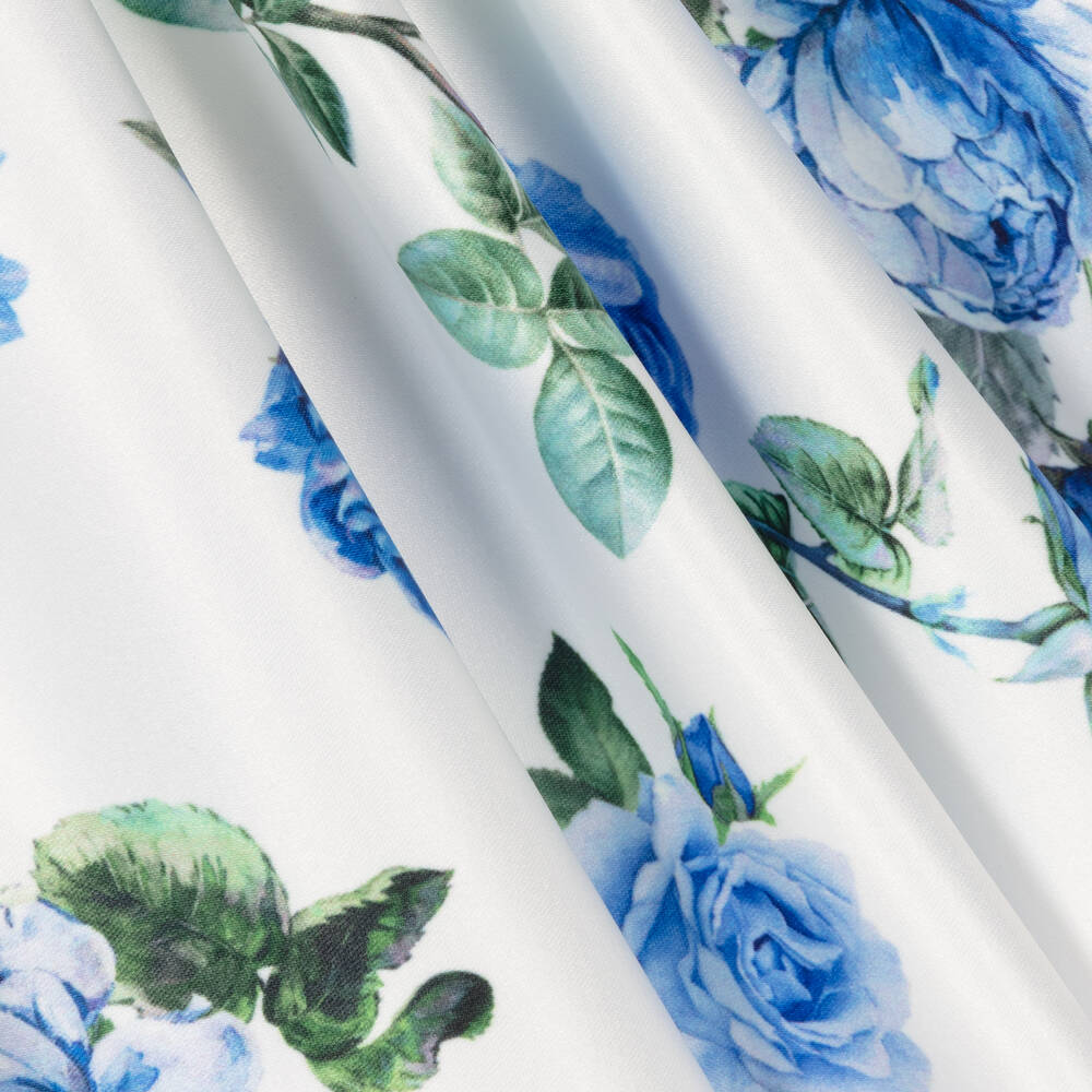David Charles-White & Blue Floral Satin Dress | Childrensalon Outlet