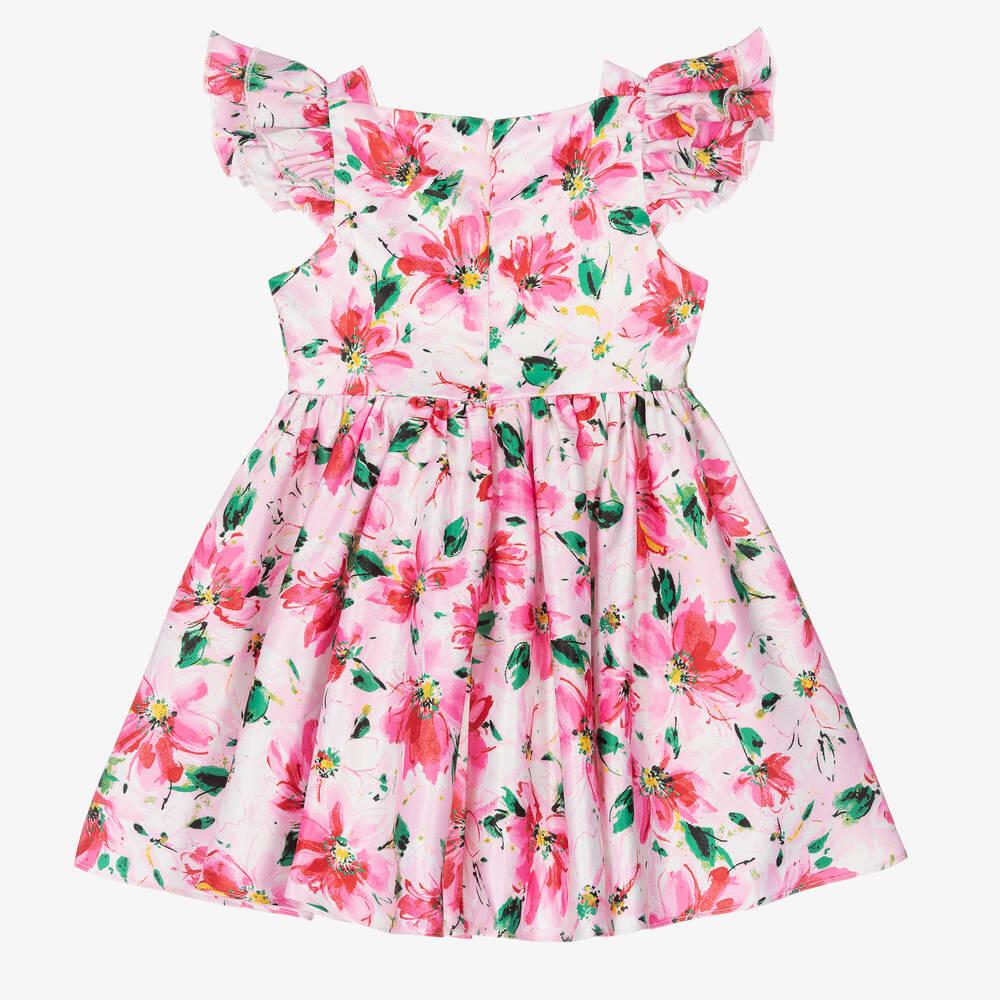 David Charles-White & Pink Floral Satin Dress | Childrensalon Outlet
