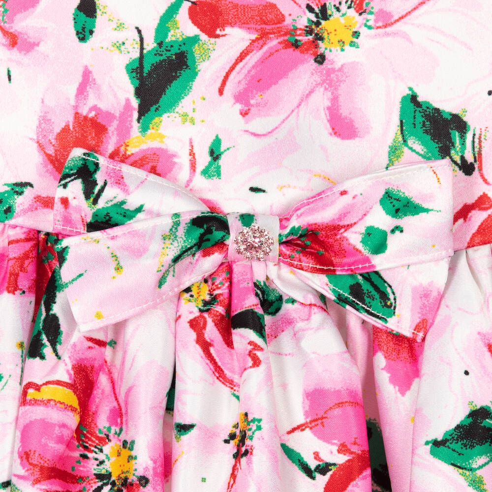 David Charles-White & Pink Floral Satin Dress | Childrensalon Outlet