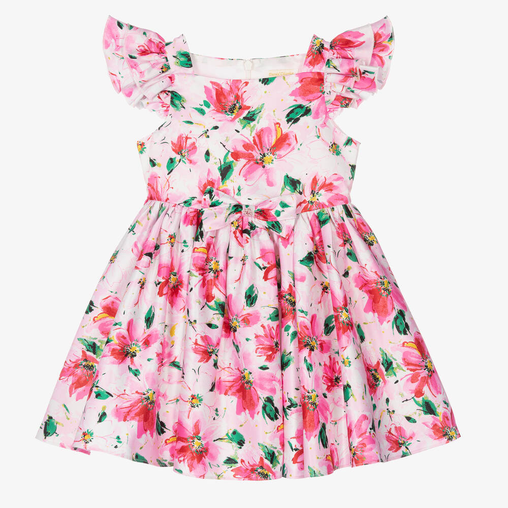 David Charles - Бело-розовое атласное платье с цветами | Childrensalon