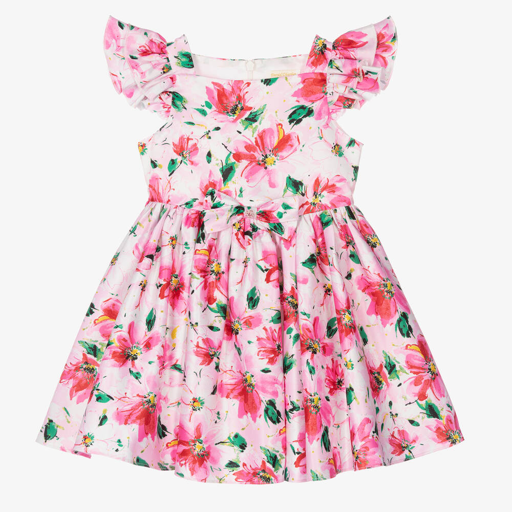 David Charles-White & Pink Floral Satin Dress | Childrensalon Outlet