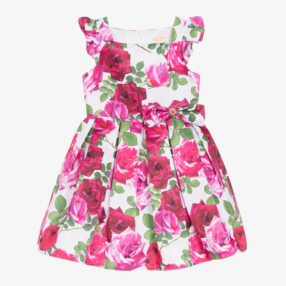 David Charles - Белое атласное платье с розовыми розами | Childrensalon
