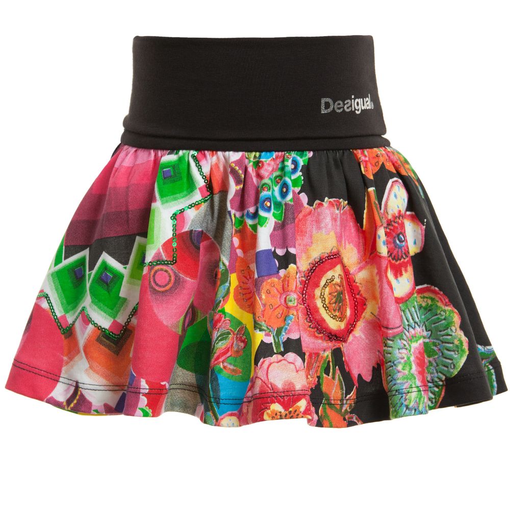 Desigual - Black Cotton Jersey Bright Floral Skirt | Childrensalon