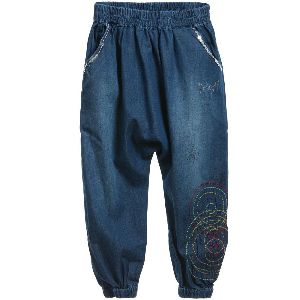 Desigual - Blue Cotton Chambray Harem Trousers  | Childrensalon