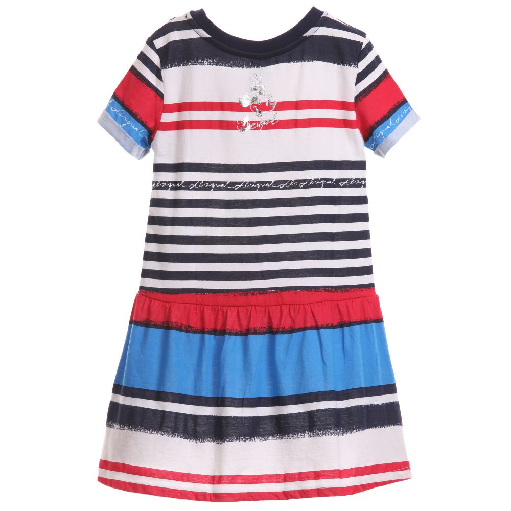 Desigual-Blue Cotton Jersey Striped Minnie Mouse Dress  | Childrensalon Outlet