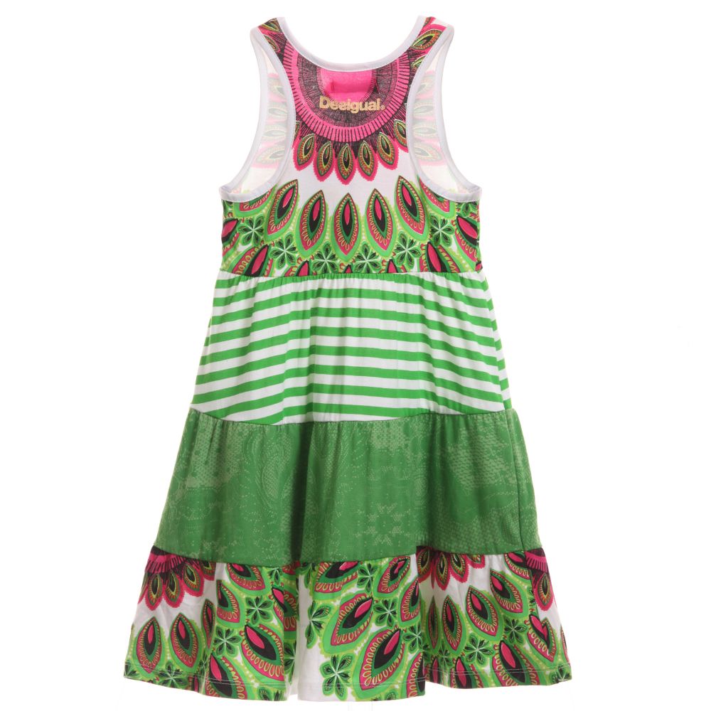 Desigual-Bright Green Jersey Floral & Striped Dress | Childrensalon Outlet