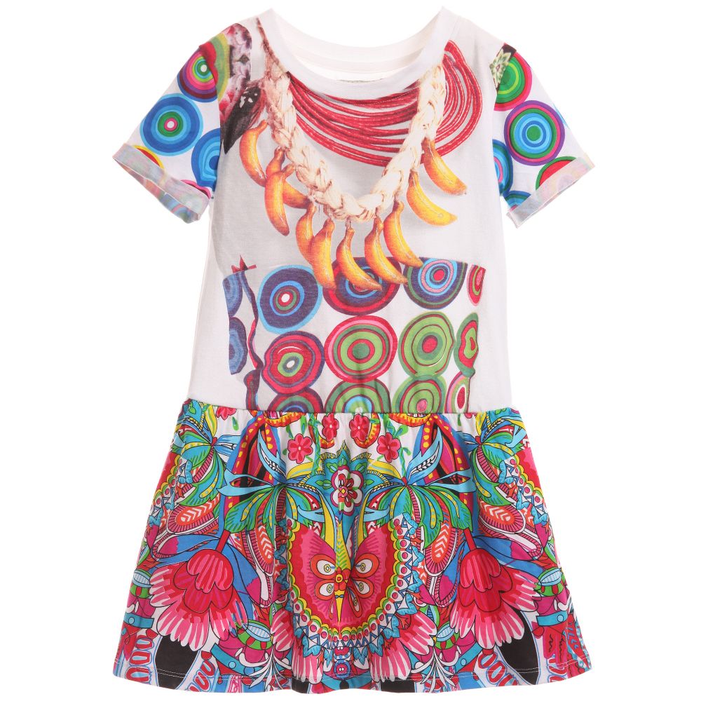 Desigual-Cotton Jersey Banana Necklace Dress  | Childrensalon Outlet