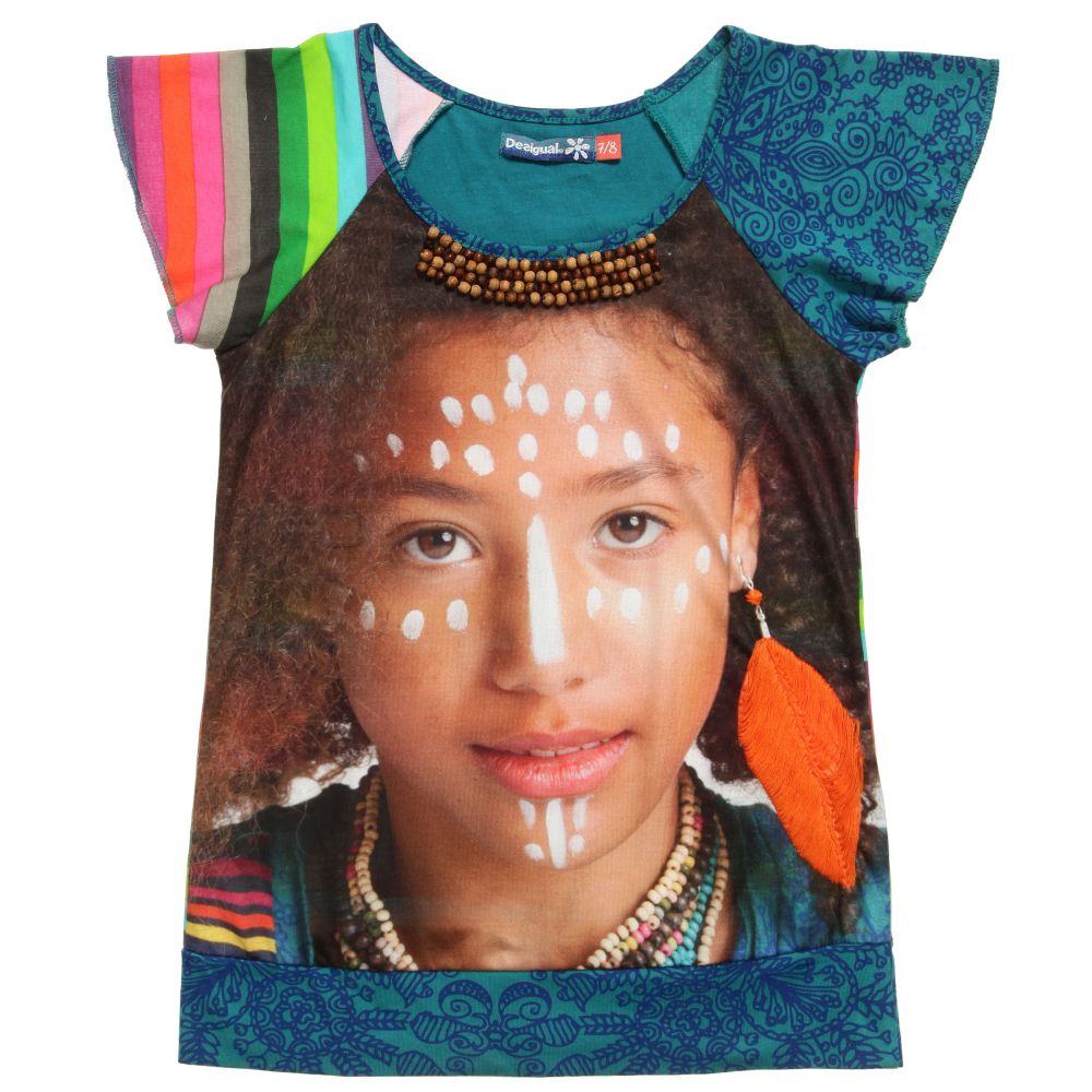Desigual - Ethnic Inspired T-Shirt with Wooden Beads  | Childrensalon