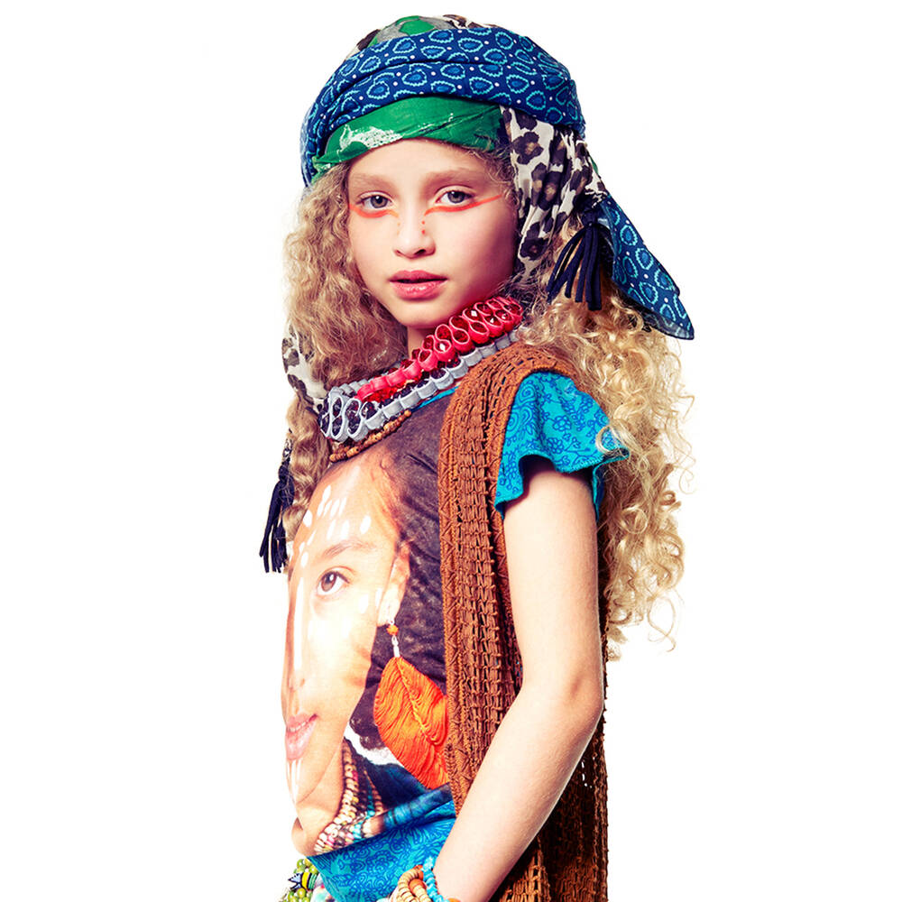 Desigual-Ethnic Inspired T-Shirt with Wooden Beads  | Childrensalon Outlet